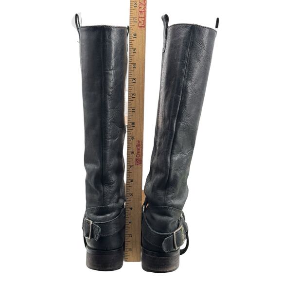 Saks Fifth Ave Harness Moto Boot SZ 40 Women's Black Leather Tall Loose Buckle - Picture 11 of 14